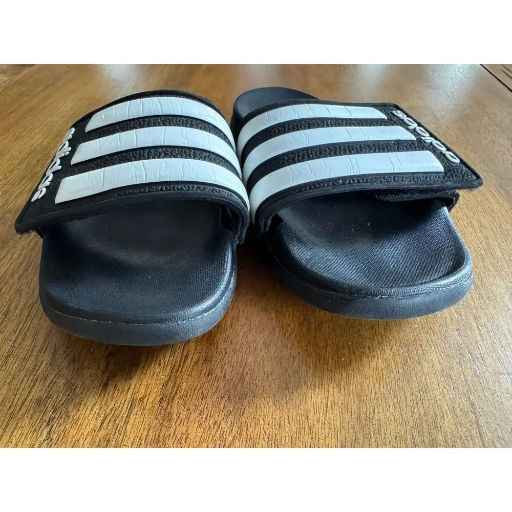 Adidas Black & White Slides Sandals Kids Size US 1 3-Stripes Comfort - Picture 9 of 9